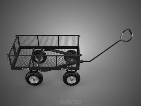 BLACK HEAVY DUTY MANUAL MESH CART UTILITY WAGON YARD TRANSPORT 4 3D Model