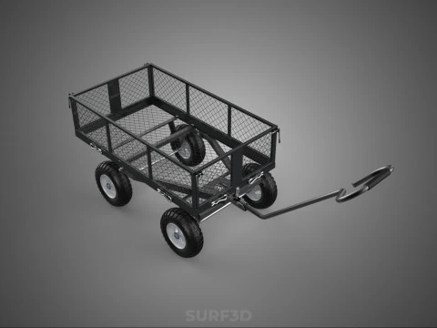 BLACK HEAVY DUTY MANUAL MESH CART UTILITY WAGON YARD TRANSPORT 4 3D Model