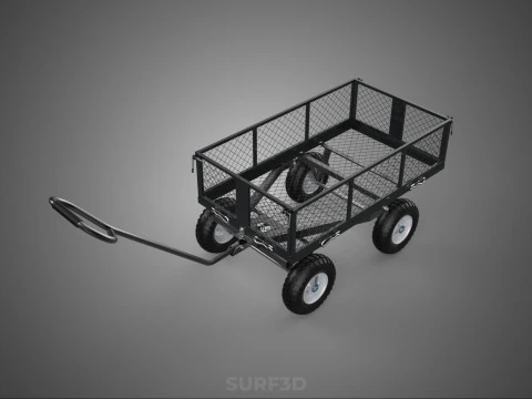 BLACK HEAVY DUTY MANUAL MESH CART UTILITY WAGON YARD TRANSPORT 4 3D Model