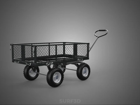 BLACK HEAVY DUTY MANUAL MESH CART UTILITY WAGON YARD TRANSPORT 4 3D Model