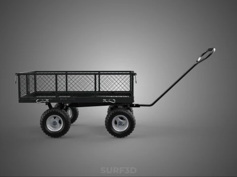 BLACK HEAVY DUTY MANUAL MESH CART UTILITY WAGON YARD TRANSPORT 4 3D Model