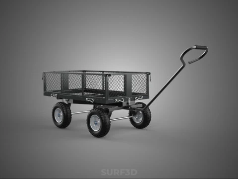 BLACK HEAVY DUTY MANUAL MESH CART UTILITY WAGON YARD TRANSPORT 4 3D Model