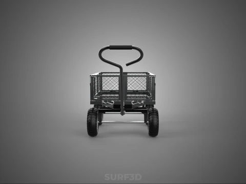 BLACK HEAVY DUTY MANUAL MESH CART UTILITY WAGON YARD TRANSPORT 4 3D Model