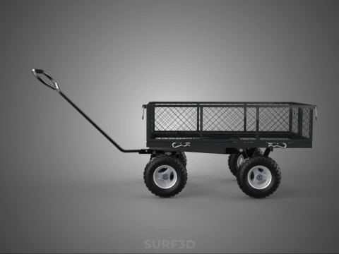 BLACK HEAVY DUTY MANUAL MESH CART UTILITY WAGON YARD TRANSPORT 4 3D Model