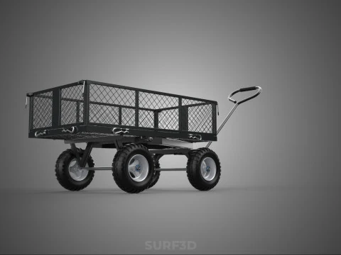BLACK HEAVY DUTY MANUAL MESH CART UTILITY WAGON YARD TRANSPORT 4 3D Model