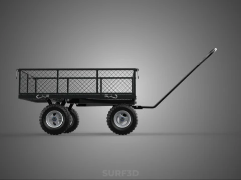 BLACK HEAVY DUTY MANUAL MESH CART UTILITY WAGON YARD TRANSPORT 4 3D Model