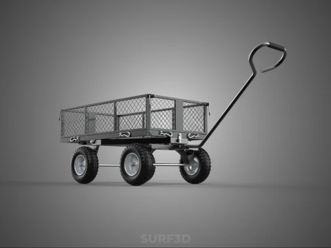 BLACK HEAVY DUTY MANUAL MESH CART UTILITY WAGON YARD TRANSPORT 4 3D Model