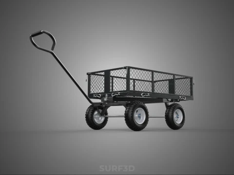 BLACK HEAVY DUTY MANUAL MESH CART UTILITY WAGON YARD TRANSPORT 4 3D Model