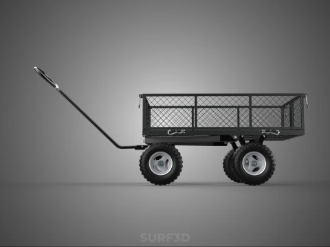 BLACK HEAVY DUTY MANUAL MESH CART UTILITY WAGON YARD TRANSPORT 4 3D Model