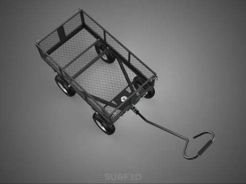 BLACK HEAVY DUTY MANUAL MESH CART UTILITY WAGON YARD TRANSPORT 4 3D Model