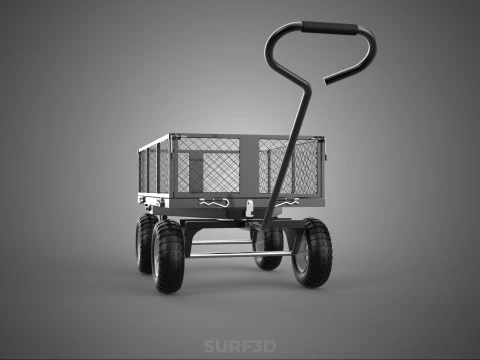 BLACK HEAVY DUTY MANUAL MESH CART UTILITY WAGON YARD TRANSPORT 4 3D Model