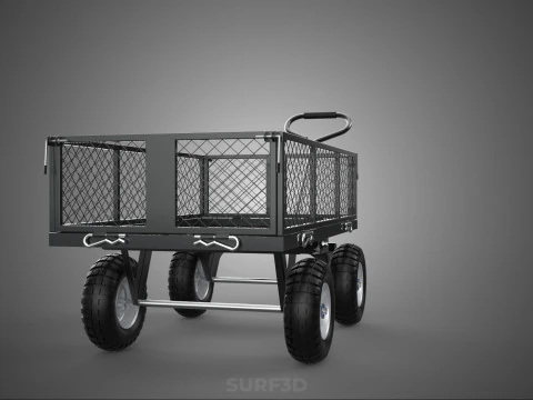 BLACK HEAVY DUTY MANUAL MESH CART UTILITY WAGON YARD TRANSPORT 4 3D Model