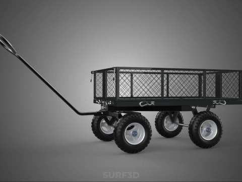 BLACK HEAVY DUTY MANUAL MESH CART UTILITY WAGON YARD TRANSPORT 4 3D Model