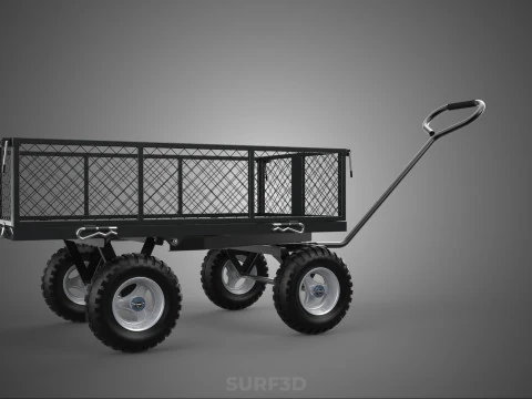 BLACK HEAVY DUTY MANUAL MESH CART UTILITY WAGON YARD TRANSPORT 4 3D Model