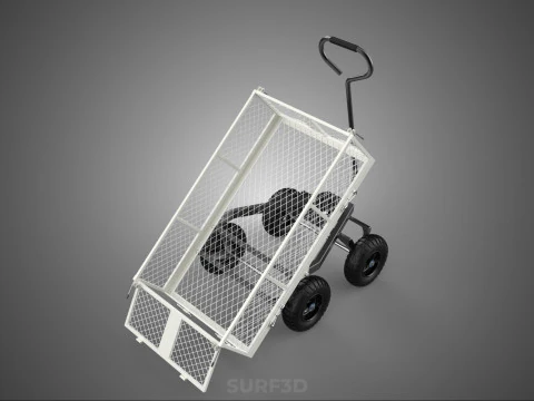 WHITE TIPPING STEEL GRID METAL MESH CART UTILITY WAGON TROLLEY 4 3D Model