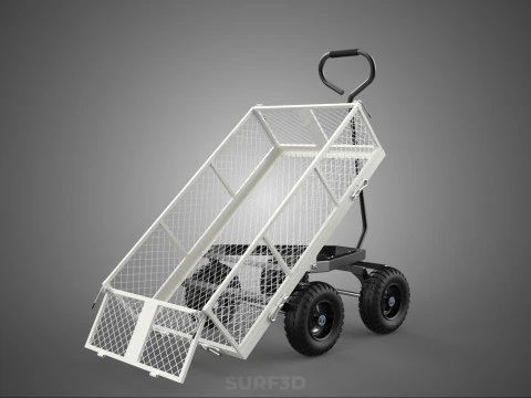 WHITE TIPPING STEEL GRID METAL MESH CART UTILITY WAGON TROLLEY 4 3D Model