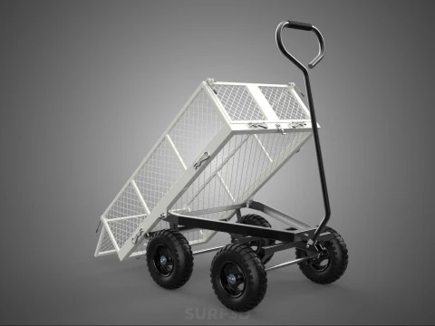 WHITE TIPPING STEEL GRID METAL MESH CART UTILITY WAGON TROLLEY 4 3D Model