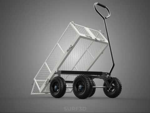 WHITE TIPPING STEEL GRID METAL MESH CART UTILITY WAGON TROLLEY 4 3D Model
