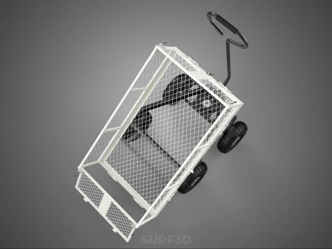 WHITE TIPPING STEEL GRID METAL MESH CART UTILITY WAGON TROLLEY 4 3D Model