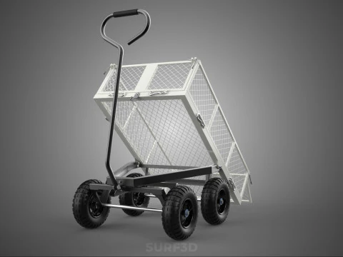 WHITE TIPPING STEEL GRID METAL MESH CART UTILITY WAGON TROLLEY 4 3D Model