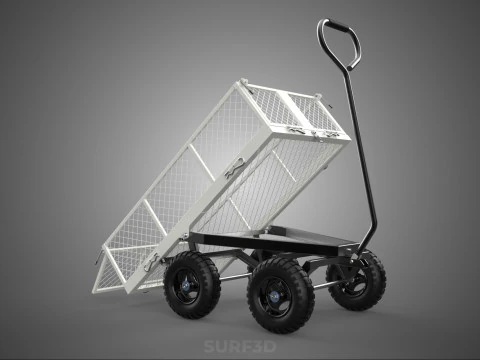 WHITE TIPPING STEEL GRID METAL MESH CART UTILITY WAGON TROLLEY 4 3D Model