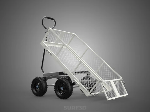 WHITE TIPPING STEEL GRID METAL MESH CART UTILITY WAGON TROLLEY 4 3D Model
