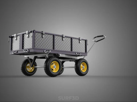 GARDEN STEEL MESH TRAY WHEELBARROW DUMP WAGON CART TROLLEY CARGO 3D Model