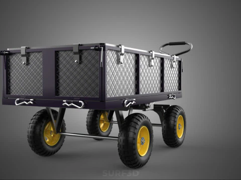 GARDEN STEEL MESH TRAY WHEELBARROW DUMP WAGON CART TROLLEY CARGO 3D Model