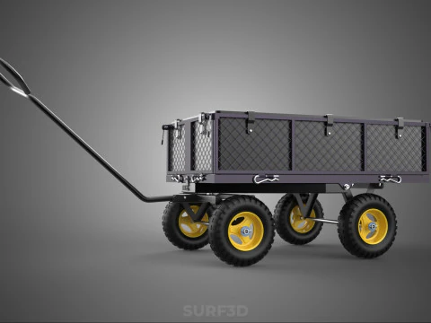 GARDEN STEEL MESH TRAY WHEELBARROW DUMP WAGON CART TROLLEY CARGO 3D Model