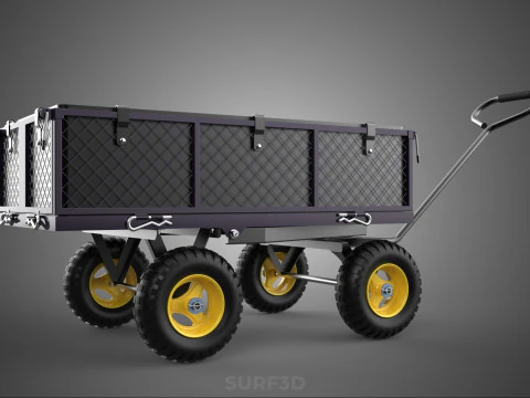 GARDEN STEEL MESH TRAY WHEELBARROW DUMP WAGON CART TROLLEY CARGO 3D Model