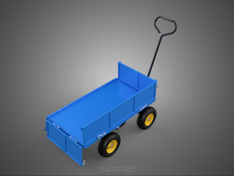 敞篷下拉式侧推手推车 移动车 拖车负载 3D 模型