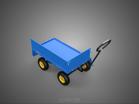 敞篷下拉式侧推手推车 移动车 拖车负载 3D 模型