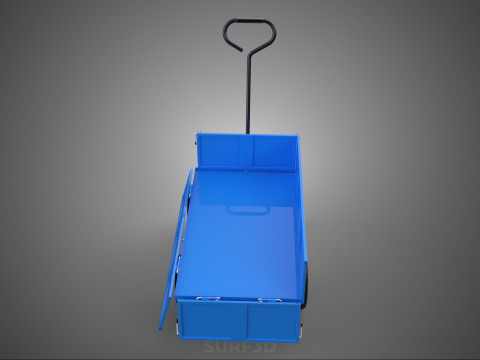 敞篷下拉式侧推手推车 移动车 拖车负载 3D 模型