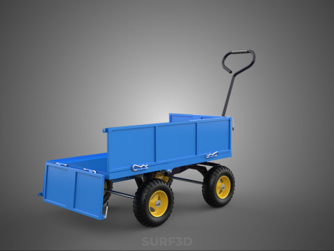 敞篷下拉式侧推手推车 移动车 拖车负载 3D 模型