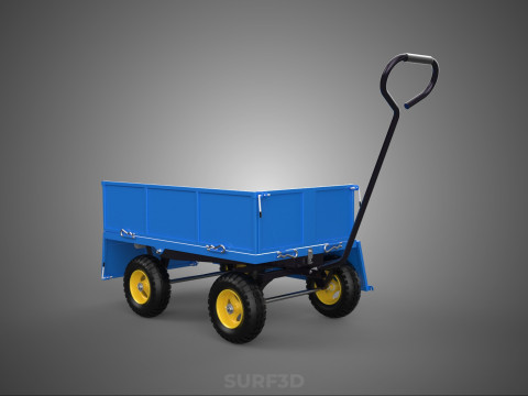 敞篷下拉式侧推手推车 移动车 拖车负载 3D 模型