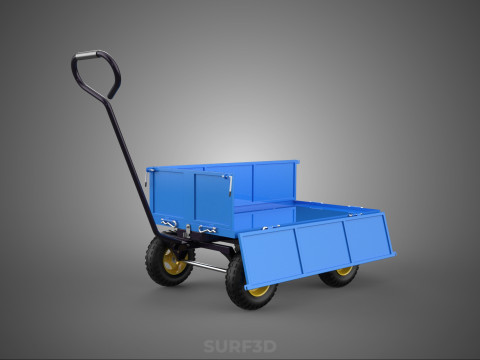 敞篷下拉式侧推手推车 移动车 拖车负载 3D 模型