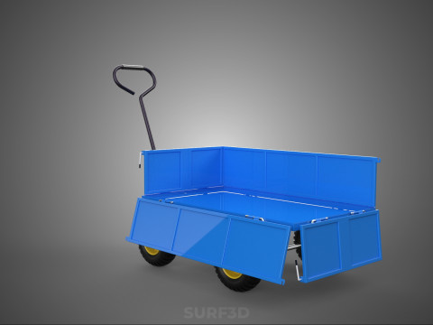 敞篷下拉式侧推手推车 移动车 拖车负载 3D 模型