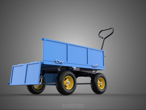 敞篷下拉式侧推手推车 移动车 拖车负载 3D 模型