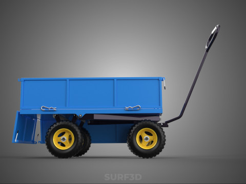 敞篷下拉式侧推手推车 移动车 拖车负载 3D 模型