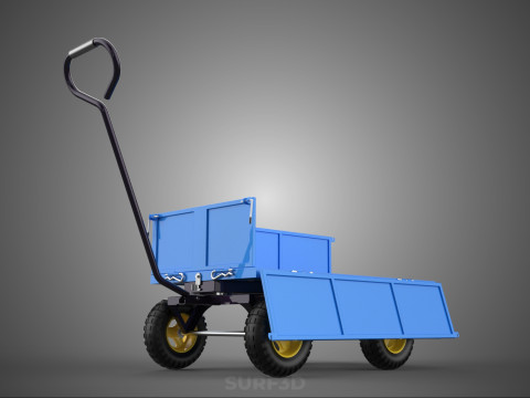 敞篷下拉式侧推手推车 移动车 拖车负载 3D 模型