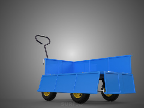 敞篷下拉式侧推手推车 移动车 拖车负载 3D 模型