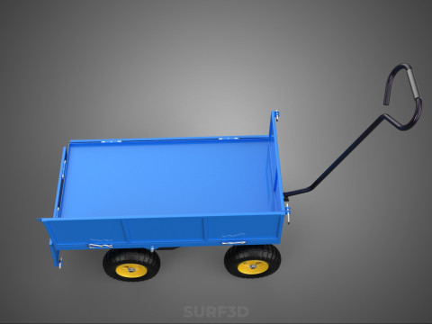 敞篷下拉式侧推手推车 移动车 拖车负载 3D 模型