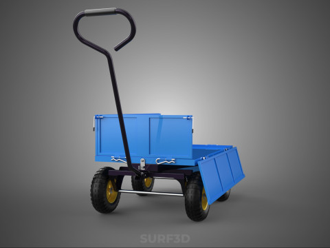敞篷下拉式侧推手推车 移动车 拖车负载 3D 模型