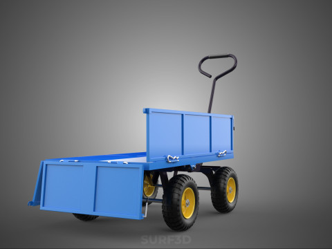 敞篷下拉式侧推手推车 移动车 拖车负载 3D 模型
