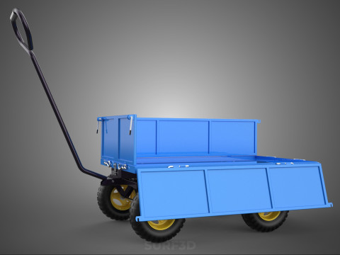 敞篷下拉式侧推手推车 移动车 拖车负载 3D 模型