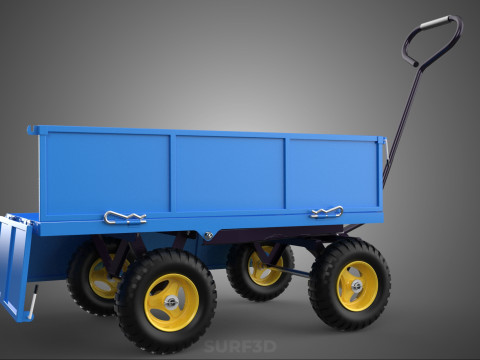 敞篷下拉式侧推手推车 移动车 拖车负载 3D 模型