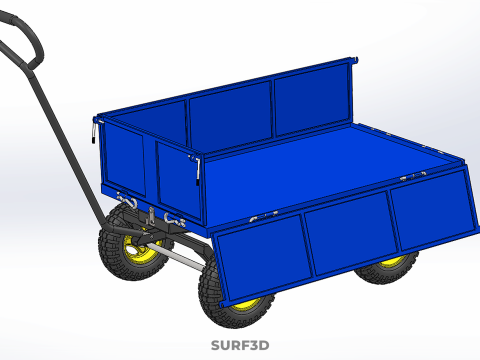 敞篷下拉式侧推手推车 移动车 拖车负载 3D 模型