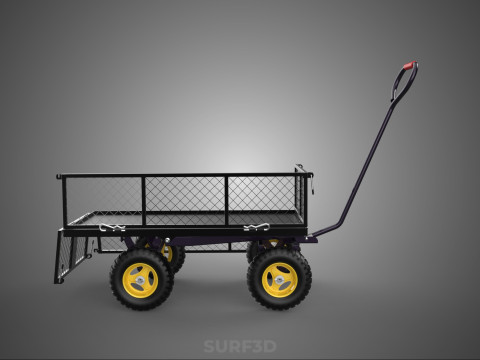 可拆卸网状侧板手推车手推车移动车实用折叠 3D 模型