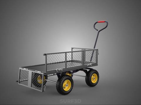 可拆卸网状侧板手推车手推车移动车实用折叠 3D 模型