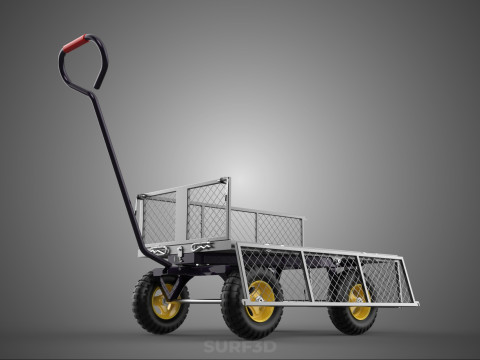 可拆卸网状侧板手推车手推车移动车实用折叠 3D 模型
